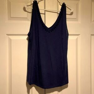 Lily Pulitzer Navy Blue V-neck swing tank top with Pom-pom detail front/back